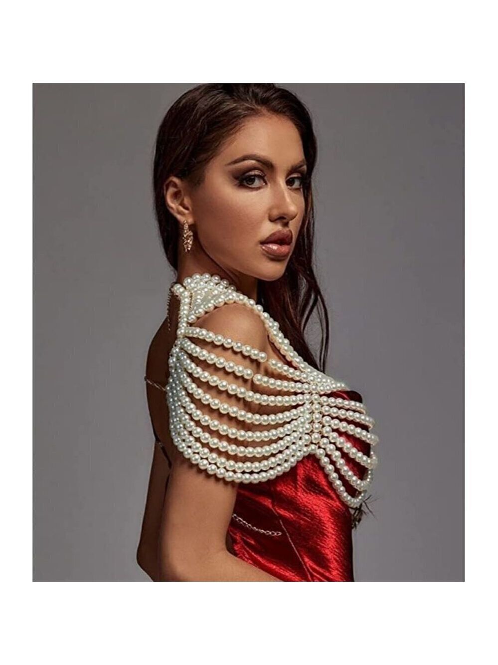 White Pearl Body Chain Sexy Bra Fashion Shoulder Necklaces Harness Jewelry Sexy - Picture 5 of 6